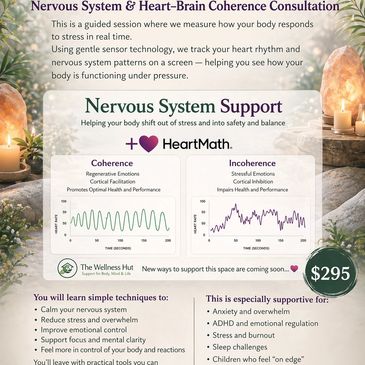Consultations for nervous system and heart-brain coherence to reduce stress and improve emotional control.