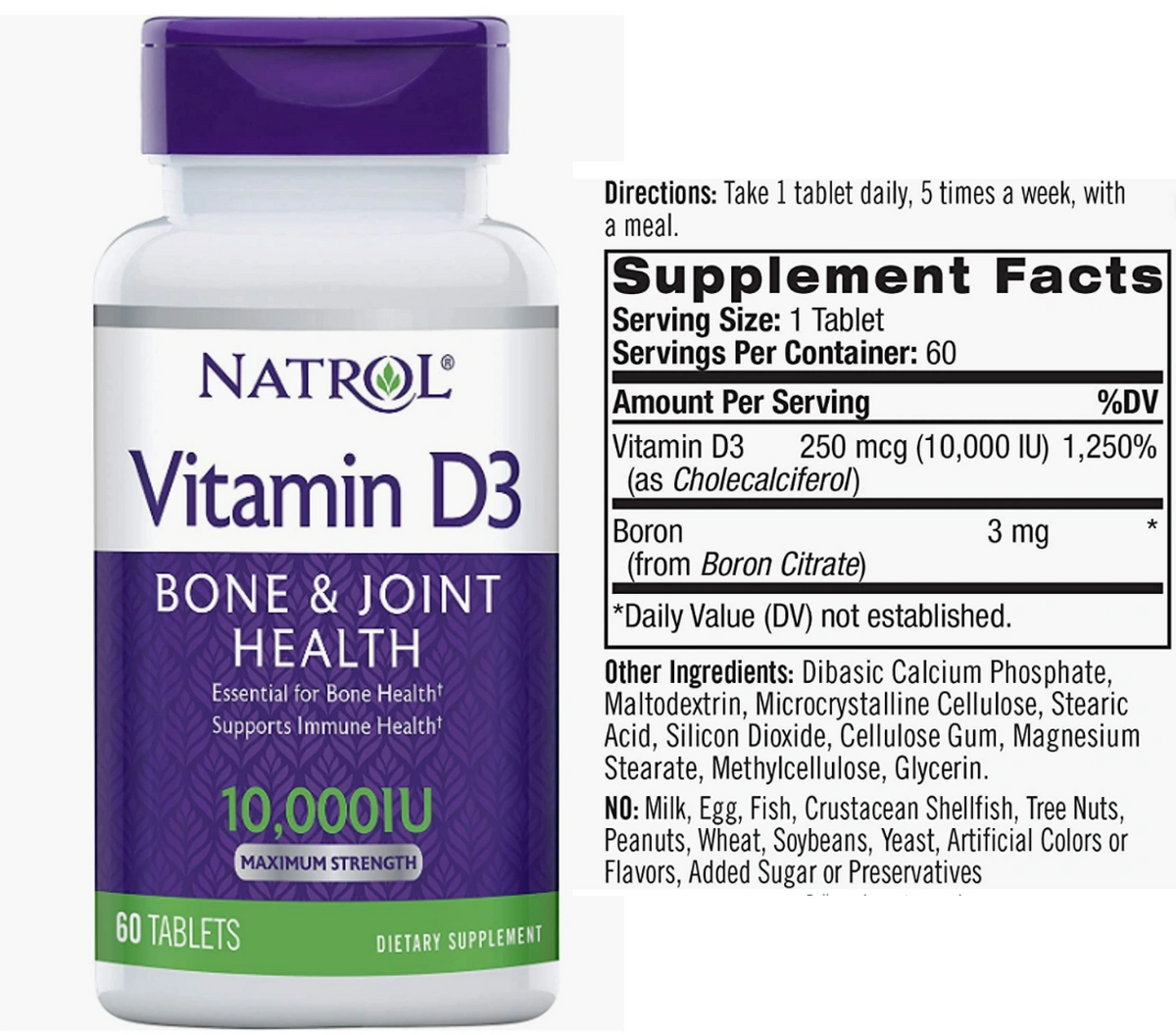 Natrol Vitamin D3 10,000 IU Tablets, Support Your Immune Health, 60 Count