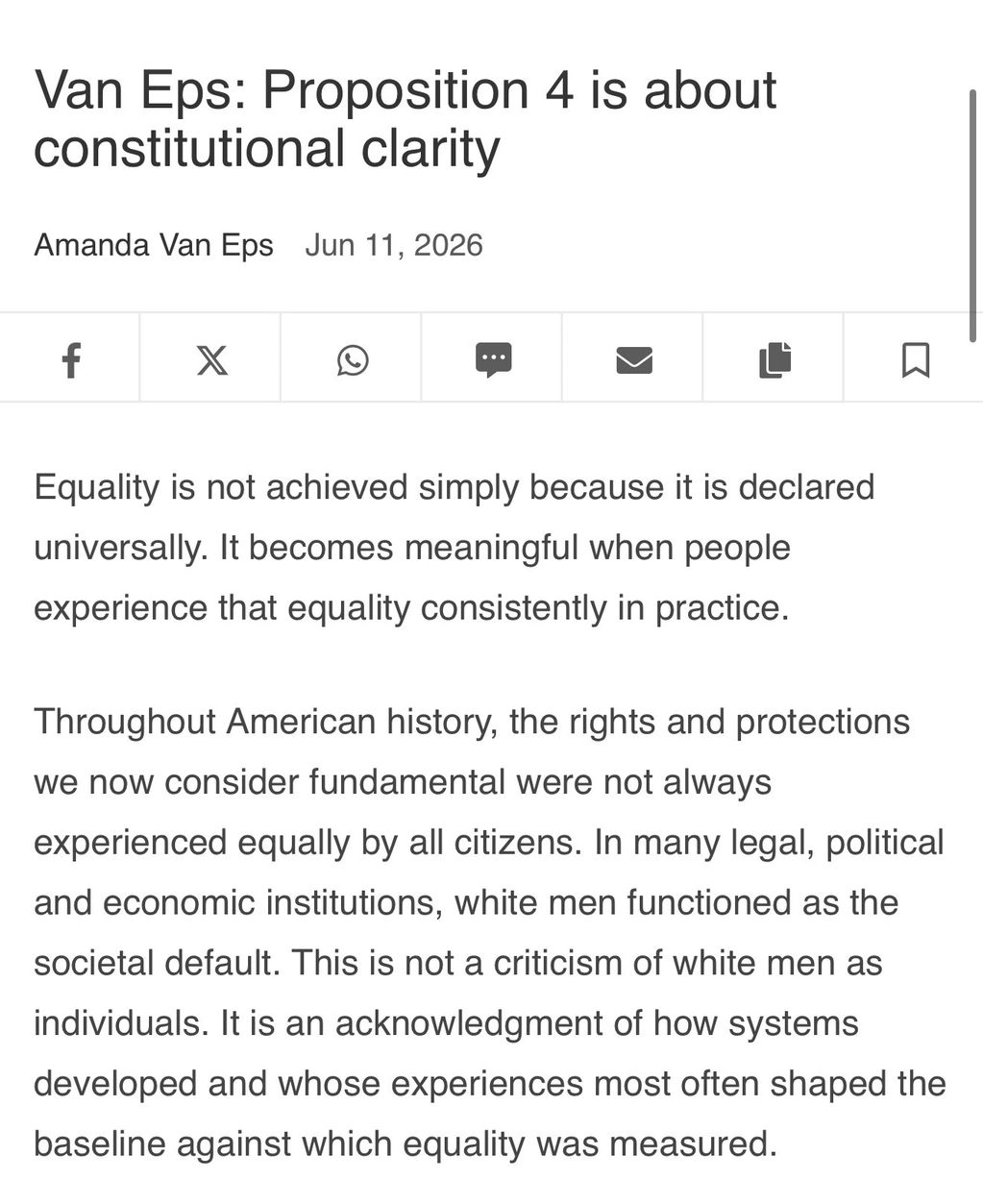 Article discusses the importance of constitutional clarity in achieving true equality beyond declarations.