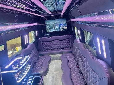 Lavish limousine with customizable lighting.