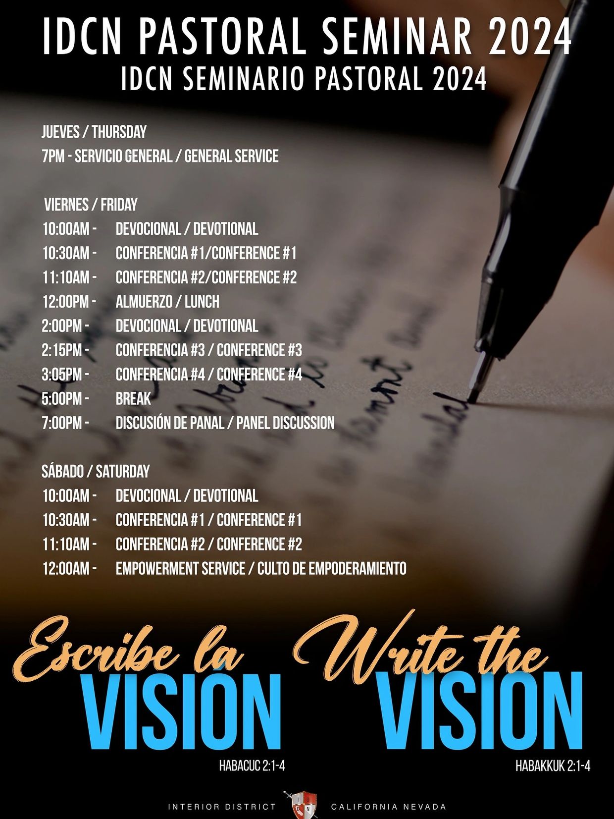 Schedule for IDCN Pastoral Seminar 2024 with bilingual event details.