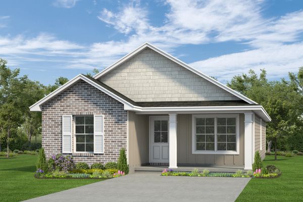 Single-story house with brick and siding exterior and a front porch.