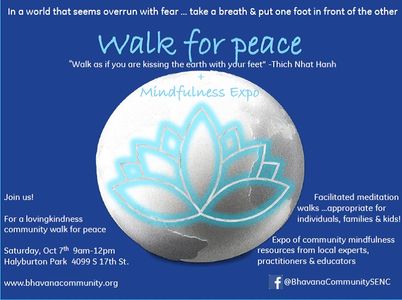Flyer promoting a community mindfulness walk for peace event.