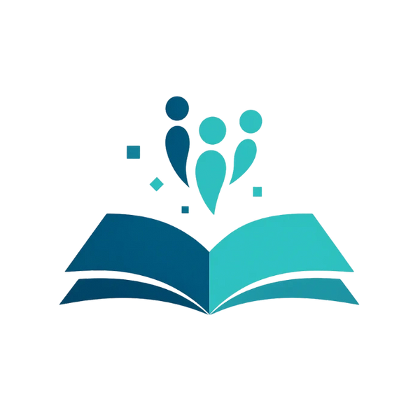 Open book with abstract human figures emerging, symbolizing knowledge and community.
