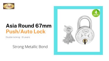 Asia Round 67mm push/auto lock padlock with 4 keys.