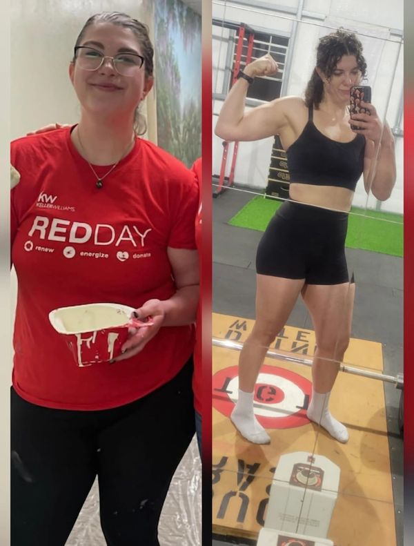 Woman before and after weight loss transformation 