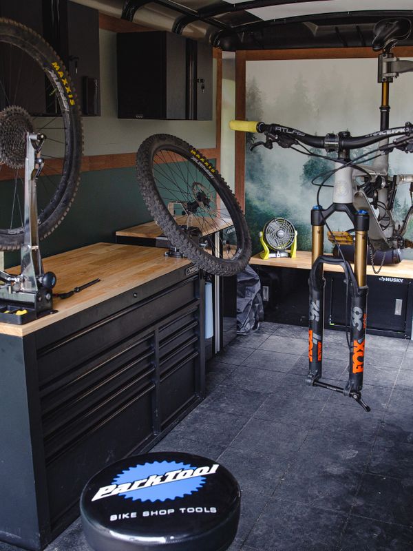 Bike shop with tools, wheel true, fork, bike repair, brake bleed, bicycle repair shop in Bellingham