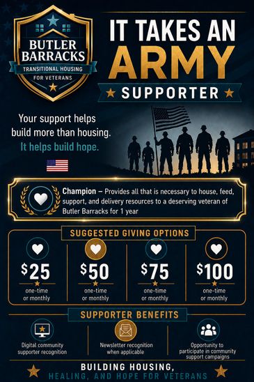 Butler Barracks supports veterans with housing and community aid through donations.