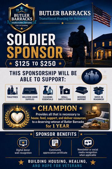 Butler Barracks Soldier Sponsor program supports veterans with essential supplies and housing.