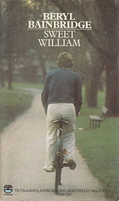 Front cover of Beryl Bainbridge's novel Sweet William, depicting a man riding a bike away from us
