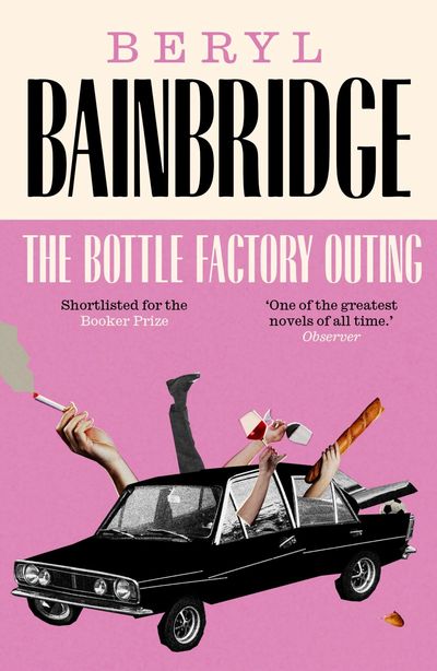 Colourful front cover of Beryl Bainbridge's The Bottle Factory Outing, depicting a vintage car