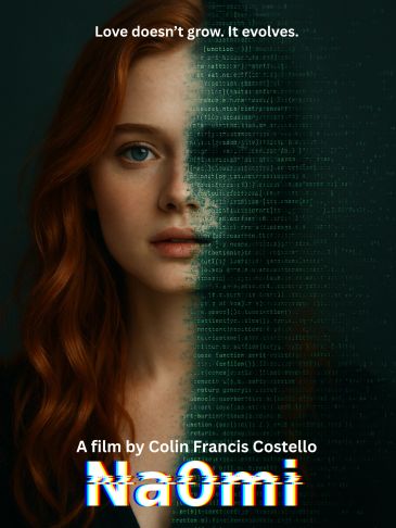 Half of a woman's face blends with digital code, symbolizing evolution in love.