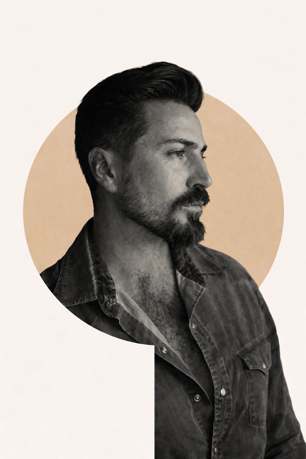 Black and white profile portrait of a man with a beard.