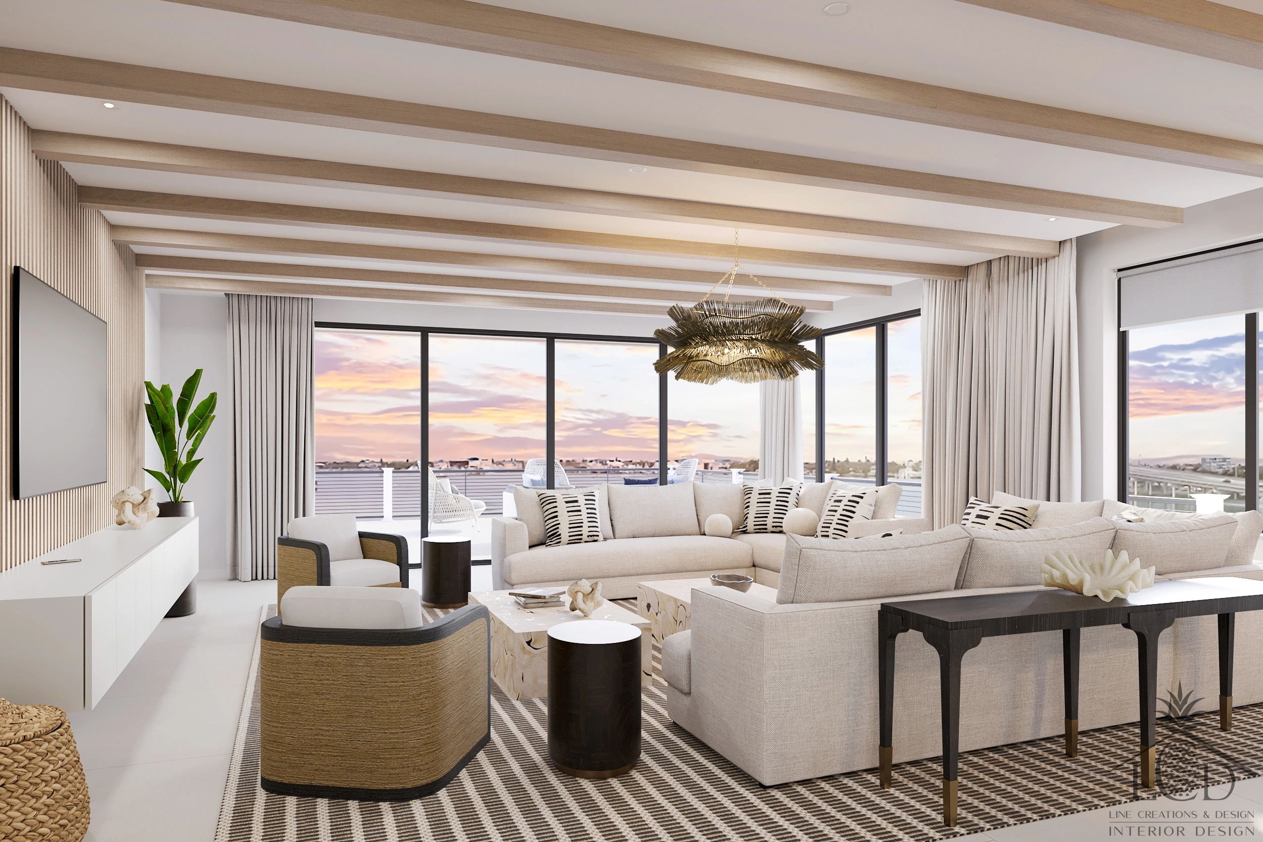 Spacious modern living room with natural light and neutral tones.