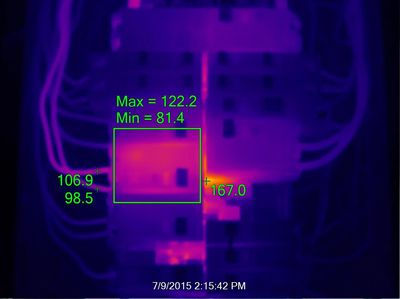 Infrared image of electrical box revealing hot spot