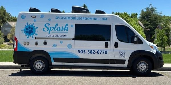 Exterior of Our Mobile Dog Grooming Van in Albuquerque, Offering Convenient Pet Grooming Services