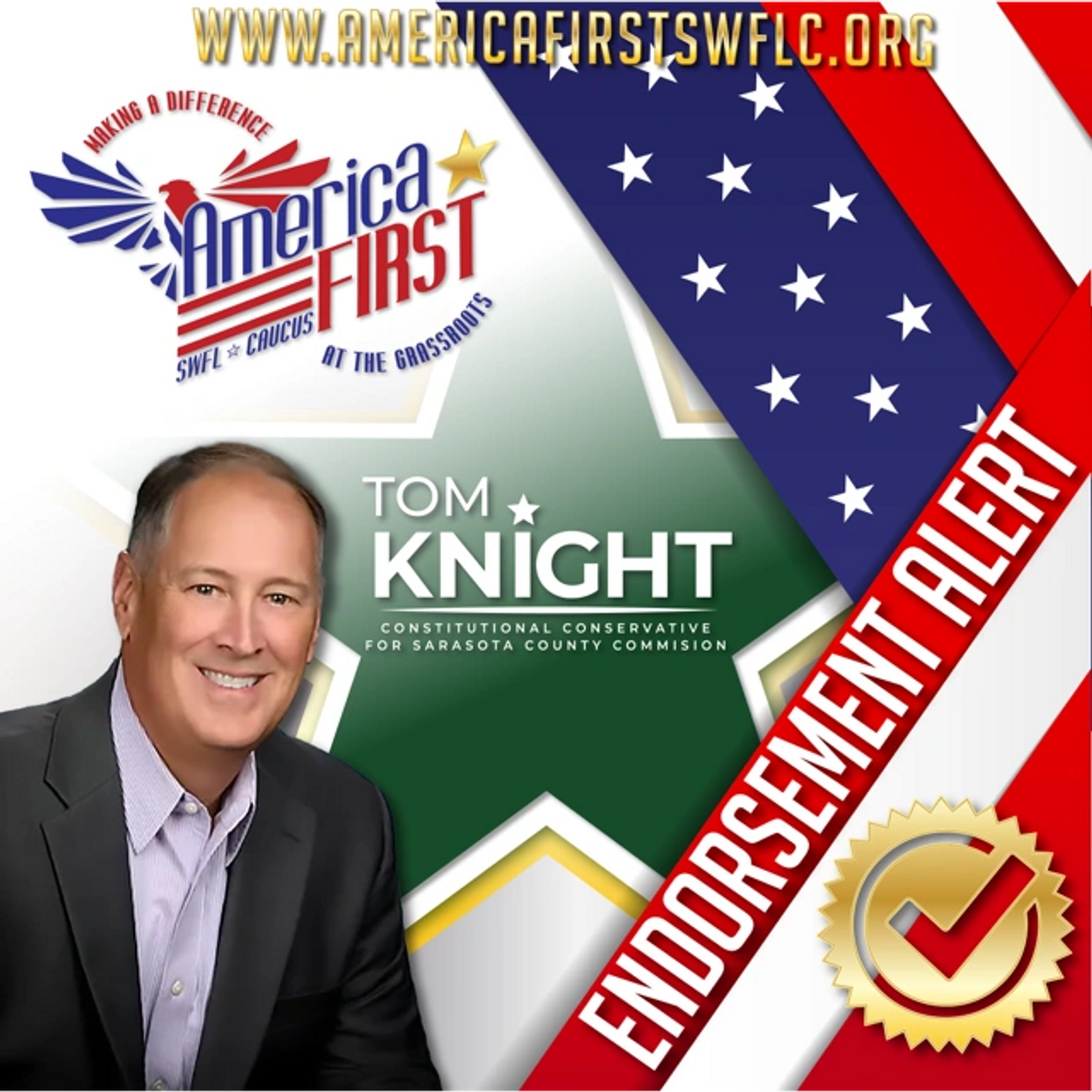 Flyer with a photo of Tom Knight for Sarasota County District 3 Commissioner