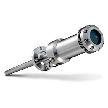 Industrial stainless steel sensor or probe with a mounting flange.