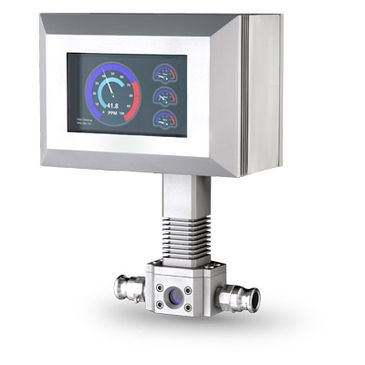 Industrial digital gas analyzer with display and connectors.