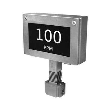 Industrial digital display showing 100 PPM in a metal casing.