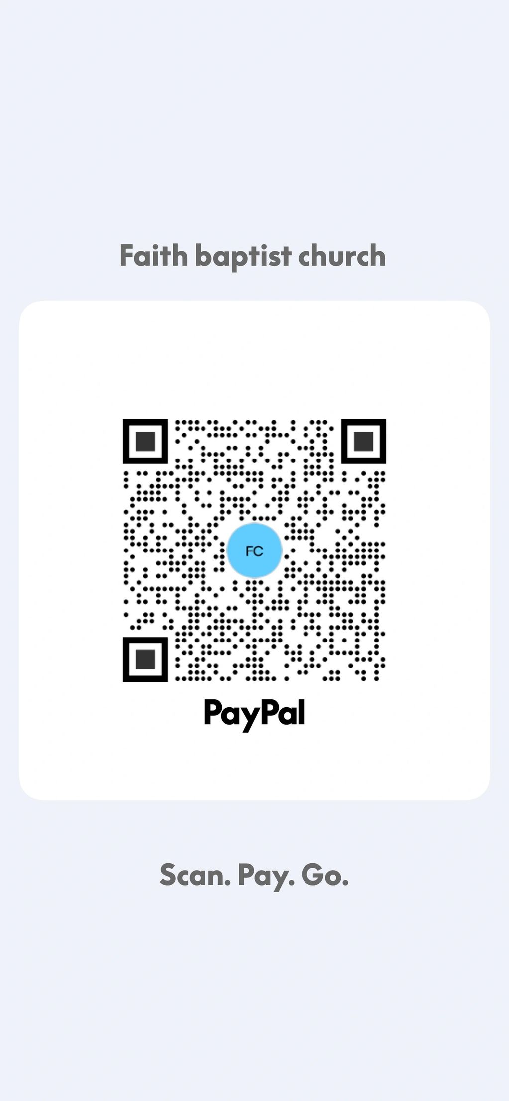 PayPal QR code for Faith Baptist Church donations.