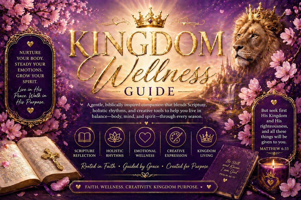 Kingdom Wellness Guide blending faith, holistic rhythms, and creative tools for body, mind, and spirit balance.