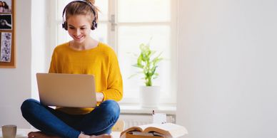 Girl studying English at home, relaxed