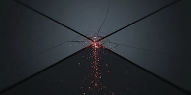 Abstract dark surface with red glowing crack and sparks.