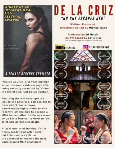 Promotional poster for 'De La Cruz,' a female revenge thriller about a high schooler training in MMA to fight her abuser.