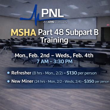 Announcement for MSHA Part 48 Subpart B Training in February.
