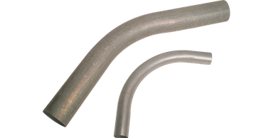 Two bent metal pipes of different sizes.