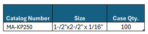 Catalog entry for product MA-KP250 with size and quantity details.