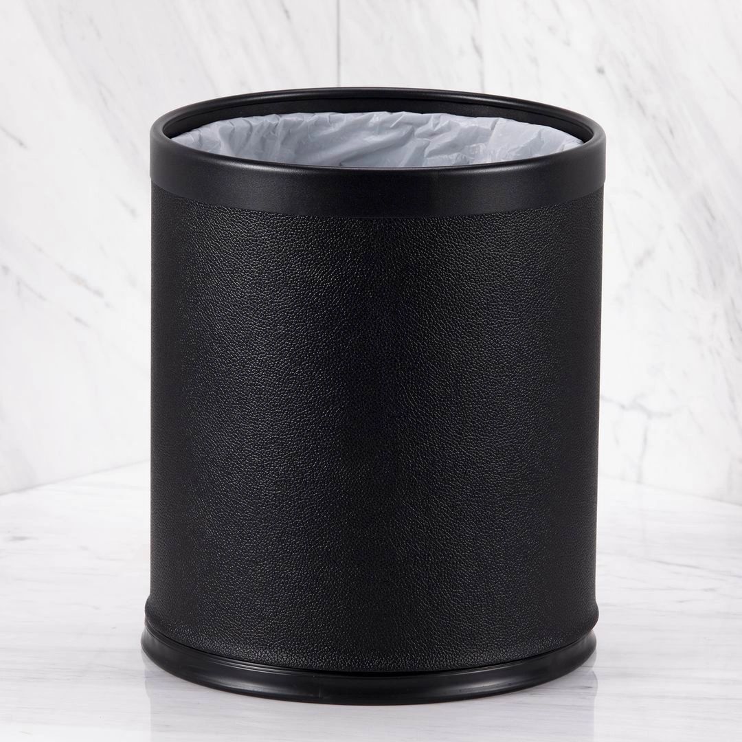 Room Bin 9L_Black Faux Leather_Black Trim