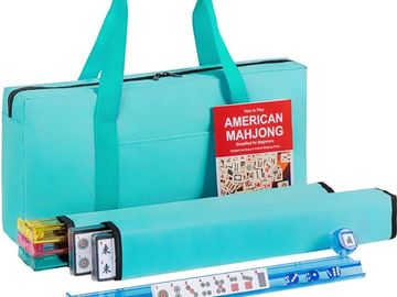 American Mahjong Tile Set, 166 White Tiles, 4 All-in-One Colors Rack/Pushers, Complete Travel Mahjon