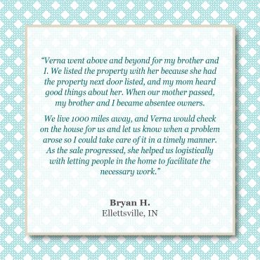 Testimonial praising Verna's exceptional property management and communication.