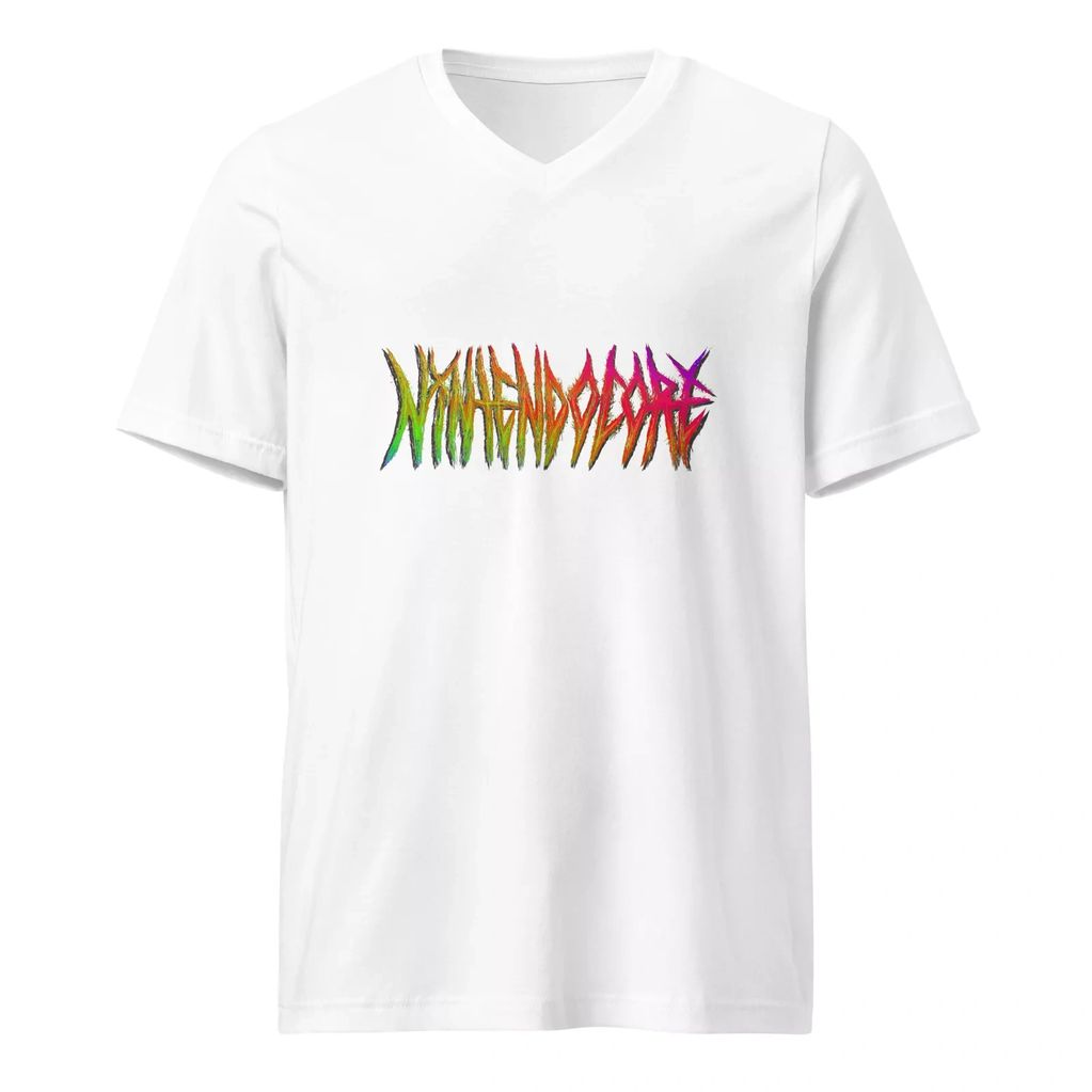 Nintendocore text unisex tee shirt rainbow on white