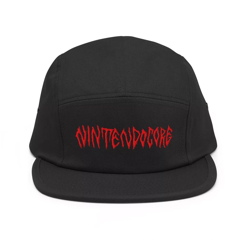 Nintendocore text unisex 5-panel hat red on black