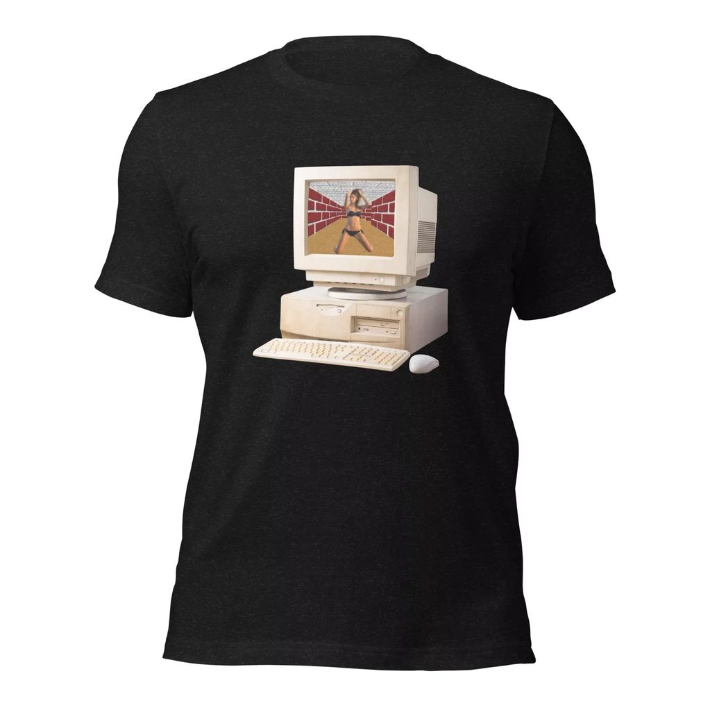 Sexy Windows 98 Maze Screensaver image on black shirt
