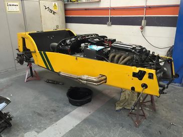 The body structure of a car being restored