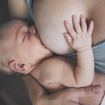 Newborn baby is breastfeeding at mother's breast