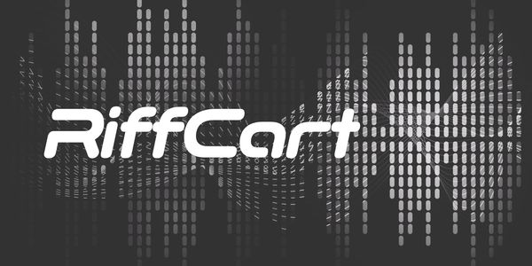 Riffcart logo. Music media background.