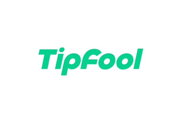 TipFool logo. Now with BaseNji semi-bold slanted font in a bright sea green. 
