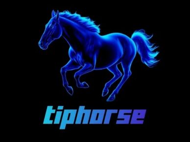Blue Neon horse running on black background