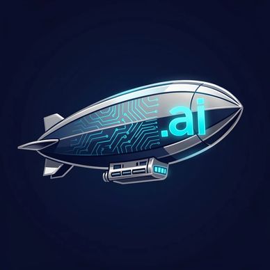 Futuristic airship with '.ai' and circuit design.