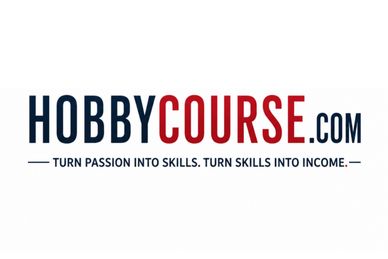 Logo of HobbyCourse.com with tagline about turning passion into skills and income.