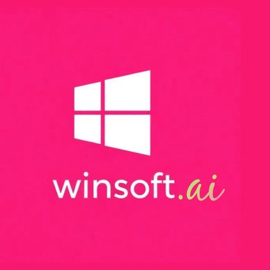 Logo for Winsoft.ai with Windows-style icon and bright pink background.