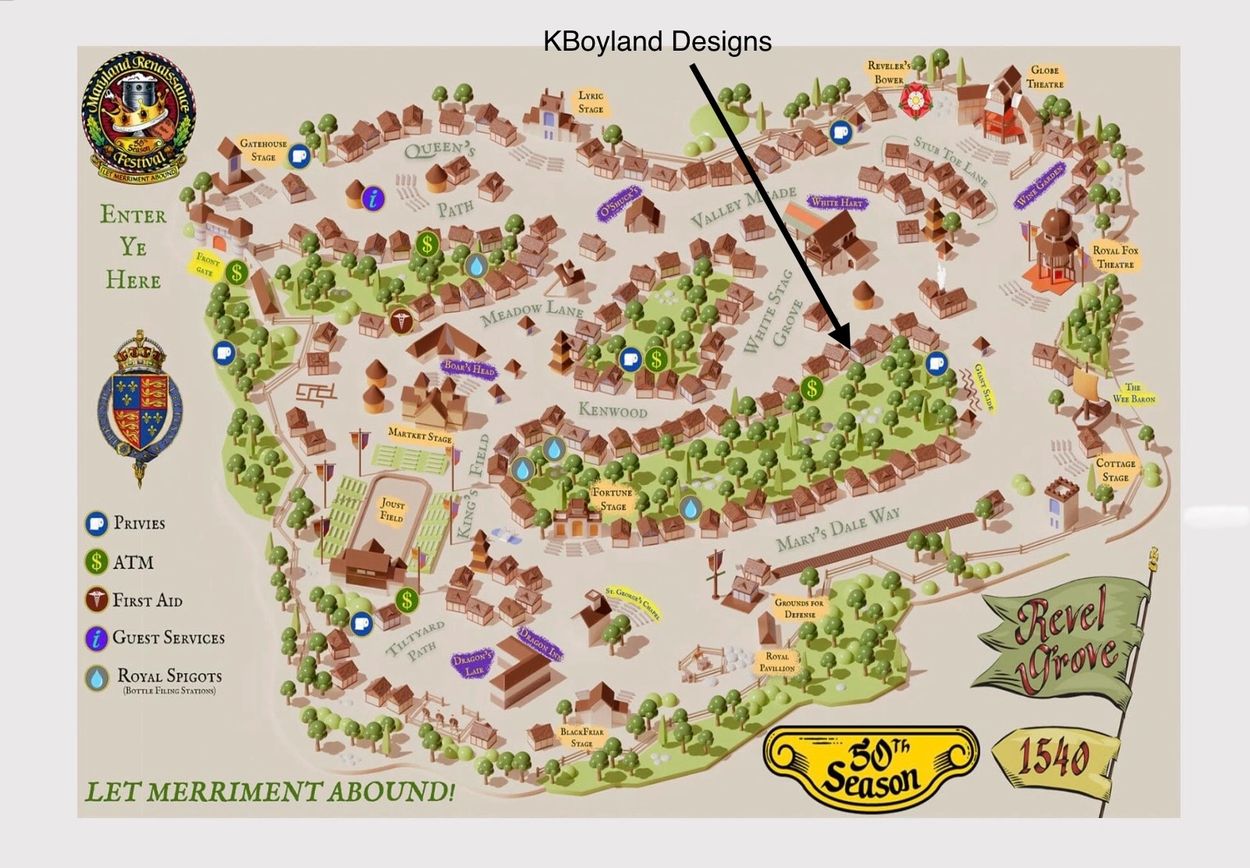 Map of Maryland Renaissance Festival with key locations and amenities.