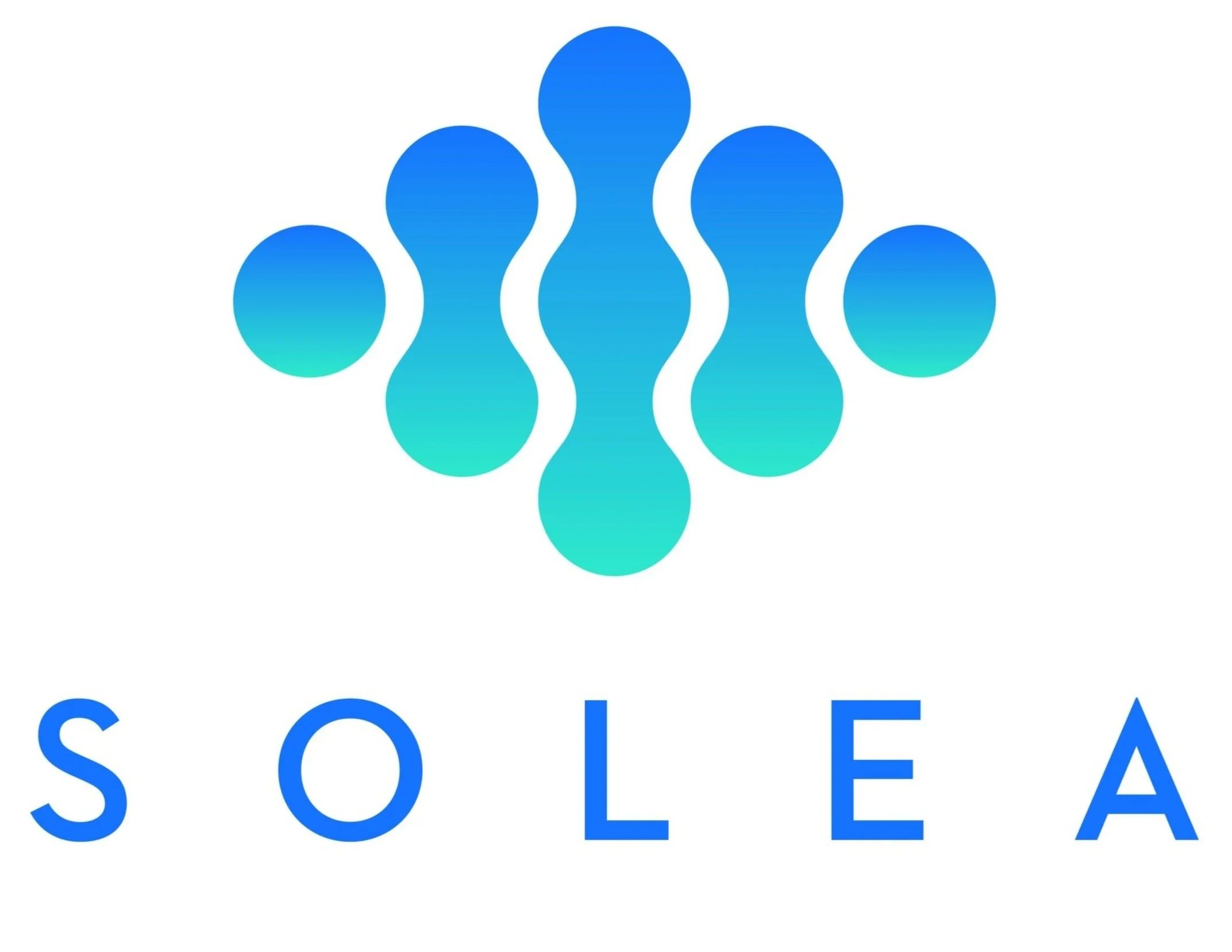Logo with blue gradient shapes and the text SOLEA.