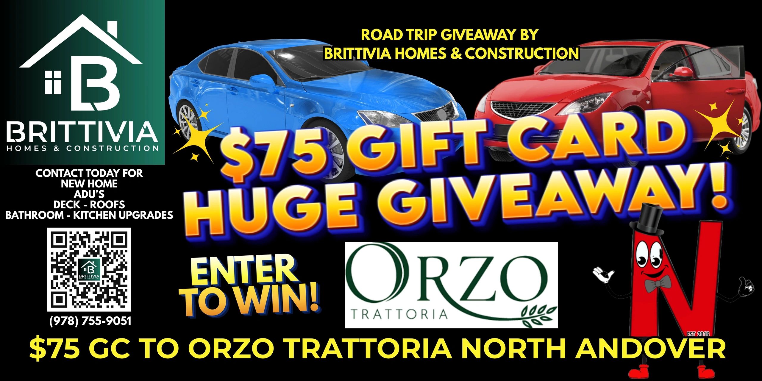 Brittivia contest for a $75 Gift Card to Orzo Trattioria