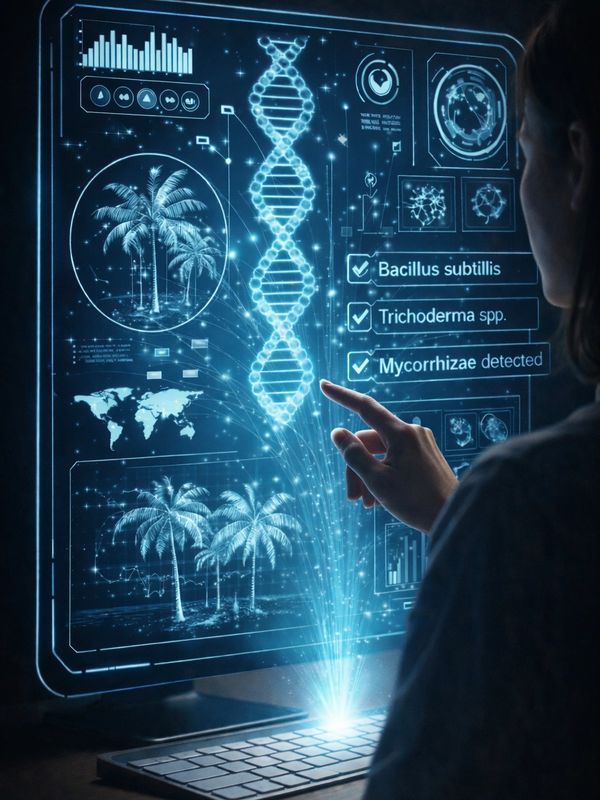 Lab computer screen describing the newest 2026 research developments about lethal bronzing in palms.